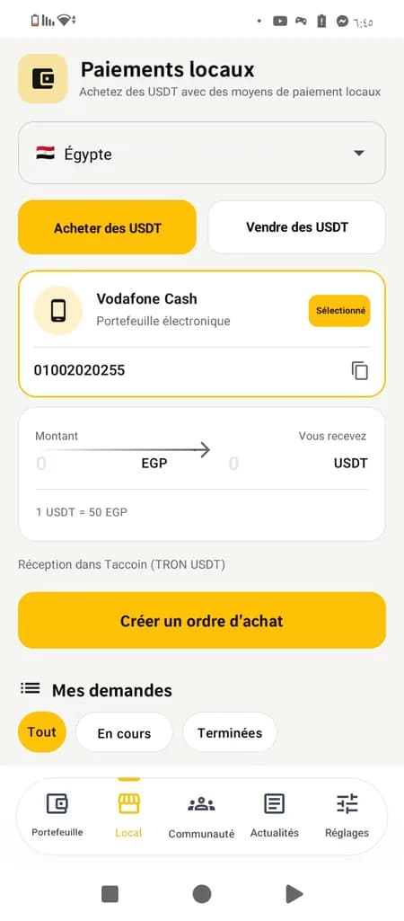 L'USDT avec votre moyen de paiement local