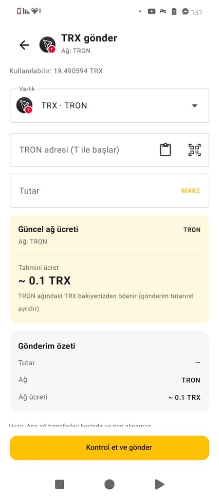 Bağlantıyla USDT gönderin — ücretleri gönderen öder